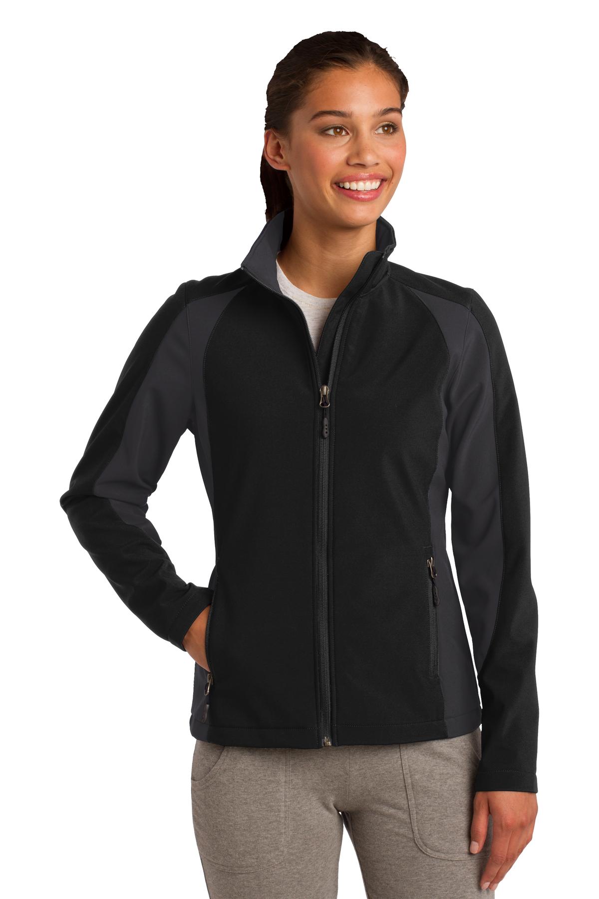 sport tek ladies colorblock soft shell jacket